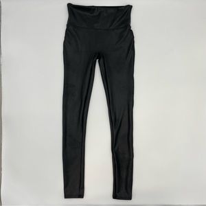 Spanx Leggings Faux Leather Size Small Black Wide‎ Waistband Pants Stretch